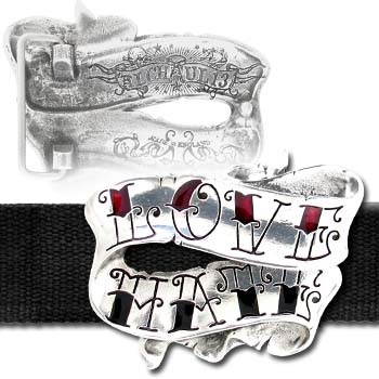 'Old School' Tattoo buckle with translucent red and black 